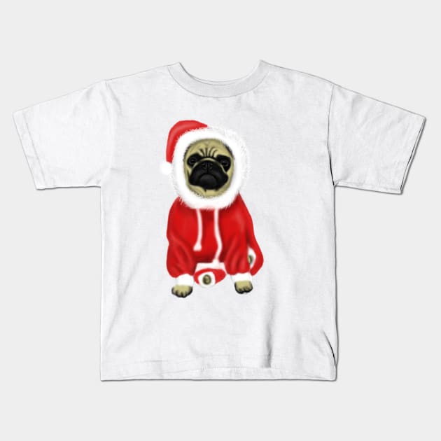 Funny Santa Pug Christmas Dog Lovers Gift Kids T-Shirt by Merchweaver